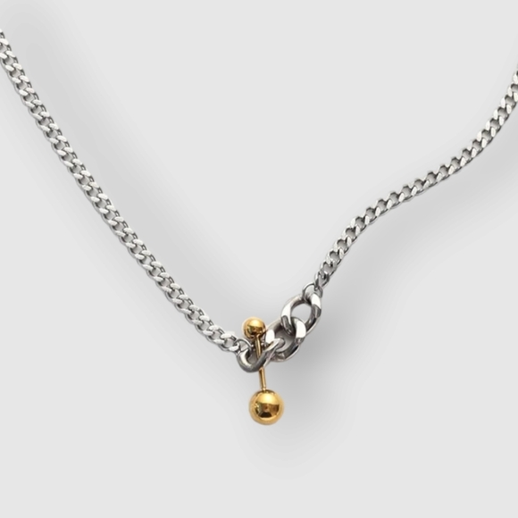 ποΈ Two Tone 18K Gold Plated Link Chain Gold Ball Bar Necklace - Picture 3 of 6